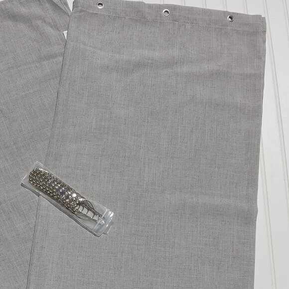 Gray Shower Curtain 71 x 72 with Silver Hooks Linen Look Minimalist Farmhouse - Picture 6 of 11